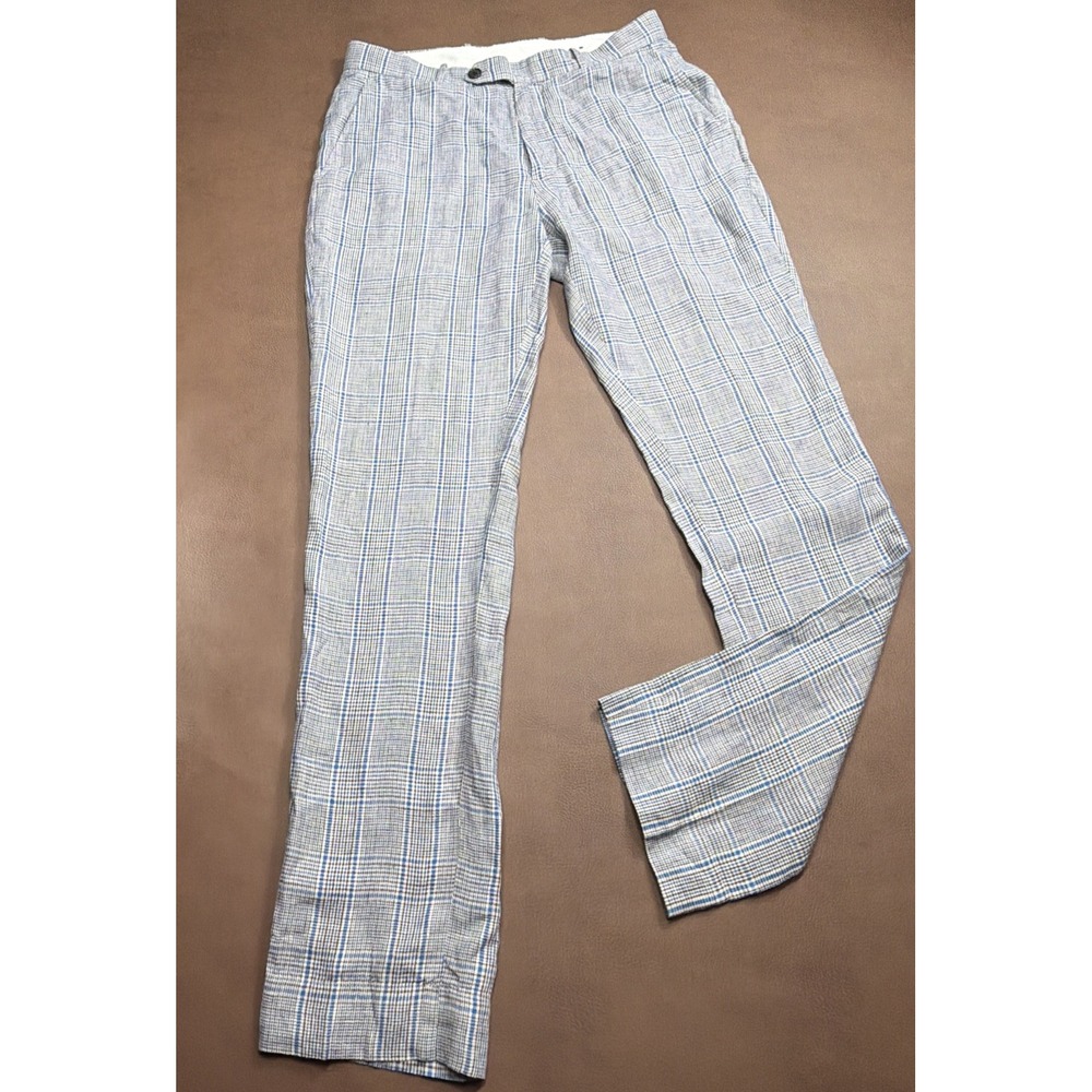 Brooks Brothers 100% Linen Pants Men's 34 Tall 34x35 Plaid Checked Straight Leg - Picture 4 of 13